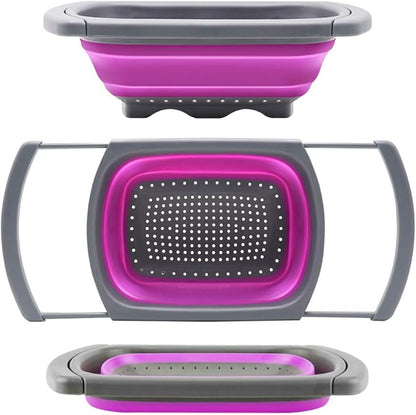 Qimh Collapsible Colander, Kitchen Colander Set Over Sink Strainer Veggies/Fruit Colanders Strainers with Extendable Handles, Dishwasher Safe Folding Strainer for Kitchen, 6-Quart, BPA Free by Qimh