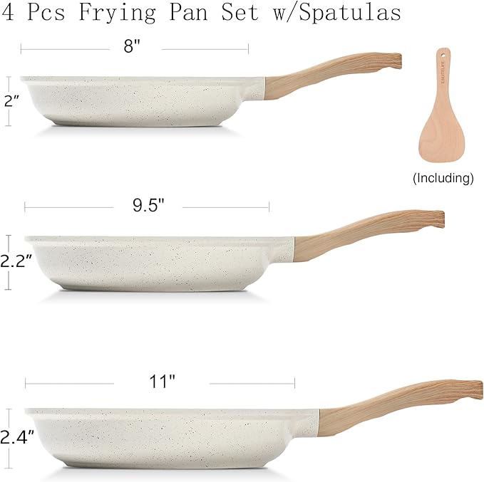 ESLITE LIFE Nonstick Ceramic Frying Pans Skillets Set, Non-Toxic Egg Omelette Kitchen Cooking Pans Compatible with All Stovetops (Gas, Electric & Induction), PTFE & PFOA Free (White) - Image 2