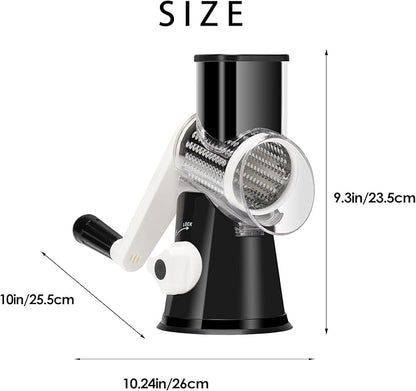 Cheese Grater Hand Crank, Rotary Vegetable Shredder with Handle and Strong Suction base, 3 in 1 Kitchen Speed Spin Veggie Slicer Nut Grinder for Pizza Top, Hash brown, Salad and More (Black) - Image 8