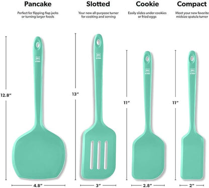 New DI ORO Silicone Turner Spatula Set - Kitchen Spatulas for Nonstick Cookware - Cooking Utensils for Flipping Eggs & Pancakes - 600°F Heat-Resistant BPA Free Turners - Dishwasher Safe (4pc, Mint) - Image 5