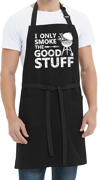Kaidouma Funny Grill Aprons for Men - I Only Smoke the Good Stuff - Men’s Funny Chef Cooking Grilling BBQ Aprons with 2 Pockets - Birthday Father’s Day Christmas Gifts for Dad, Husband, Boyfriend, Him