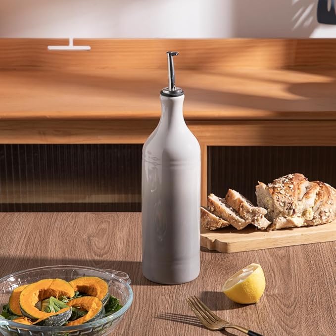 Sweejar Large Ceramic Olive Oil Dispenser Bottle, Opaque Oil Cruet Protects to Reduce Oxidation, Suitable for Storage Vinegar, Soy Sauce & Other Liquids, Pack of 1, 24 Fl Oz(Gradient Fog Gray) - Image 4