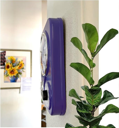 Lily's Home - 9.5 Inch x 12.5 Inch - Retro Kitchen Wall Clock, Vintage Wall Clock with a Thermometer and 60-Minute Timer, Ideal for Any Kitchen, Office, or Diner (Purple)
