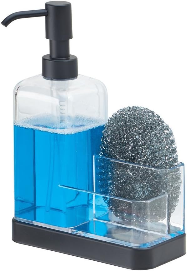 iDesign Forma BPA-Free Plastic Soap and Sponge Sink Organizer Caddy - 6" x 3.5" x 8.25", Clear/Matte Black - Image 3