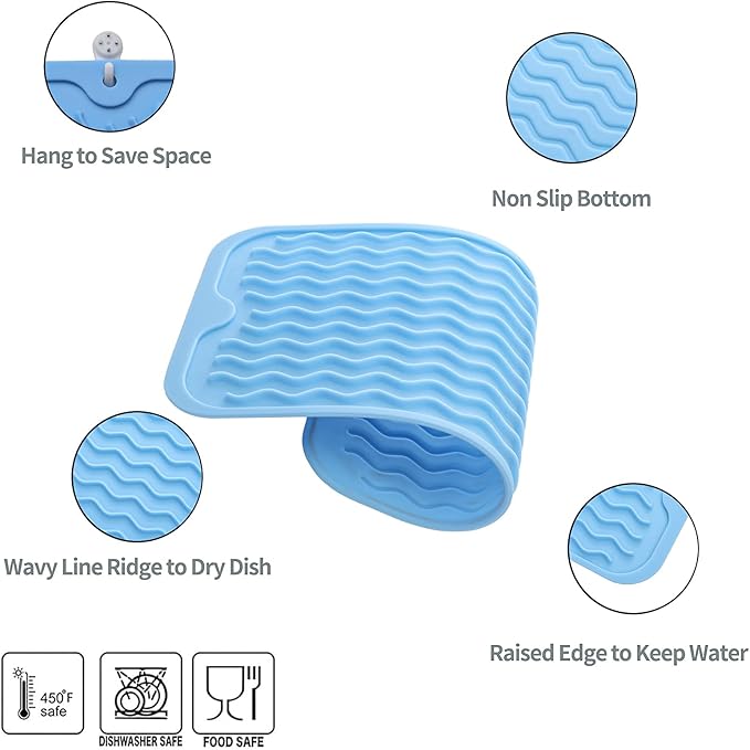 MicoYang Silicone Dish Drying Mat for Multiple Usage,Easy clean,Eco-friendly,Heat-resistant Silicone Mat for Kitchen Counter or Sink,Refrigerator or Drawer Liner Light Blue S 12 inches x 6 inches - Image 3