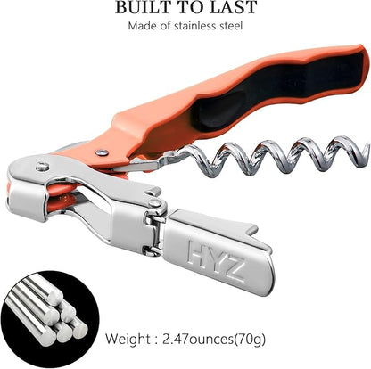 HYZ 2-Pack Wine Opener Waiter Corkscrew, Professional Wine Key for Servers, Bartender with Foil Cutter, Manual Wine Bottle Opener Double Hinged (Nectarine) - Image 6