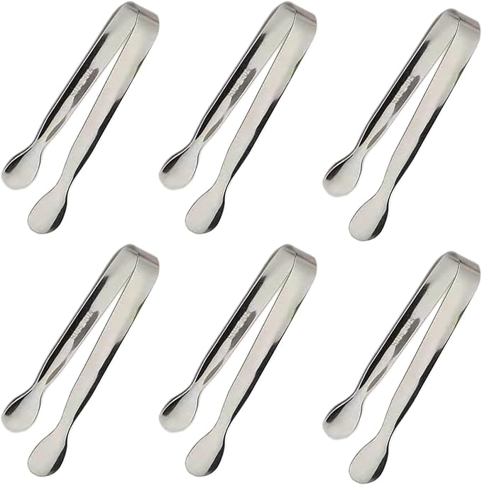 6PCS Ice Tongs Mini Sugar Tongs 4.25Inch Stainless Steel Kitchen Utensils Set,Small Serving Tong and Tiny Kitchen Tong for Appetizers,Tea Party, Coffee Bar, Desserts by Sunenlyst (Silver) by Sunenlyst