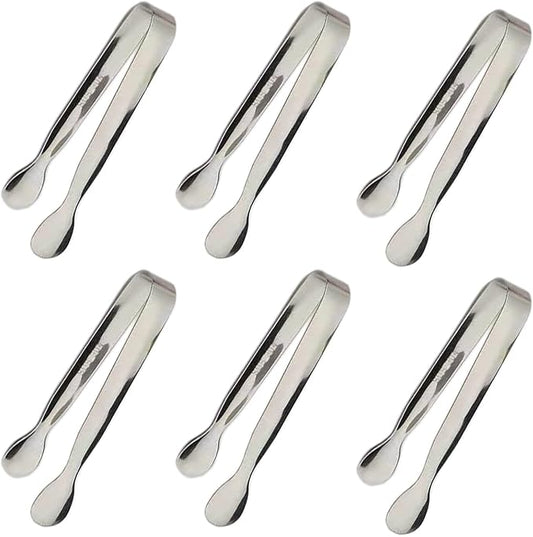6PCS Ice Tongs Mini Sugar Tongs 4.25Inch Stainless Steel Kitchen Utensils Set,Small Serving Tong and Tiny Kitchen Tong for Appetizers,Tea Party, Coffee Bar, Desserts by Sunenlyst (Silver) by Sunenlyst