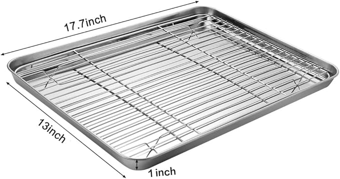 MCIRCO 6 Piece Stainless Steel Baking Sheet with Rack with Silicone Baking Mat Set (2 Pans + 2 Racks + 2 Mats), 17.3 x 13 x 1 Inch Cookie Sheet with Cooling Rack, Easy Clean - Image 2