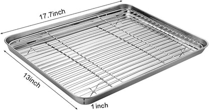MCIRCO 6 Piece Stainless Steel Baking Sheet with Rack with Silicone Baking Mat Set (2 Pans + 2 Racks + 2 Mats), 17.3 x 13 x 1 Inch Cookie Sheet with Cooling Rack, Easy Clean - Image 2