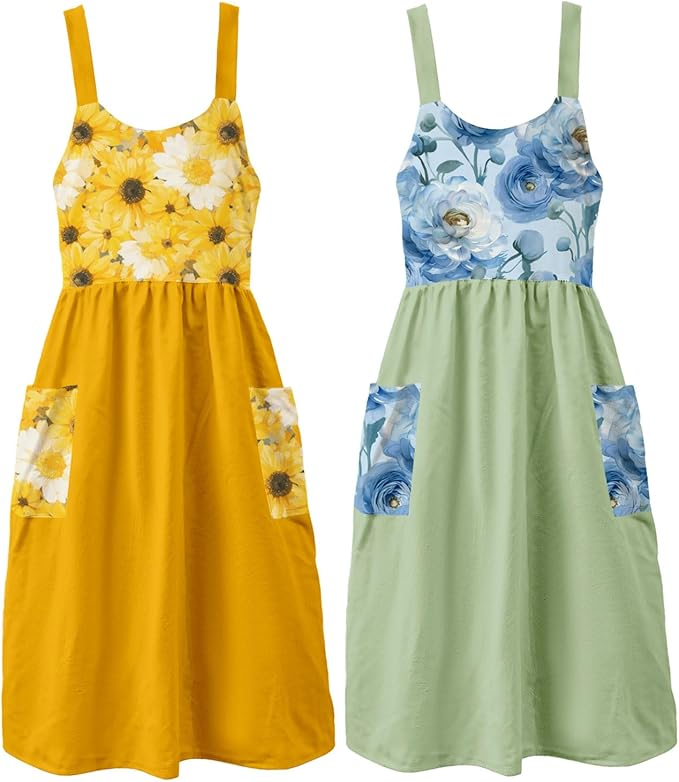 Uaussi Cotton Linen Apron Cross Back Work Apron for Women with Pockets Pinafore Dress X Cross Halter Apron for Chef Gardening by Uaussi