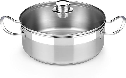 BRA COOKWARE Profesional 18/10 Stainless Steel Stock Pot w/Glass Lid | 8 Inch 2.4 Quart Professional Cooking Pot | 5.5mm Thick Base | PFOA Free Deep Pot | All Cooktops | All Cooktops & Oven Safe