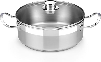 BRA COOKWARE Profesional 18/10 Stainless Steel Stock Pot w/Glass Lid | 9.5 Inch 4 Quart Professional Cooking Pot | 5.5mm Thick Base | PFOA Free Deep Pot | All Cooktops | All Cooktops & Oven Safe