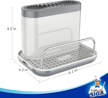 MR.SIGA Sink Caddy, Kitchen Sink Organizer Sponge Brush Holder with Drip Tray, White & Gray