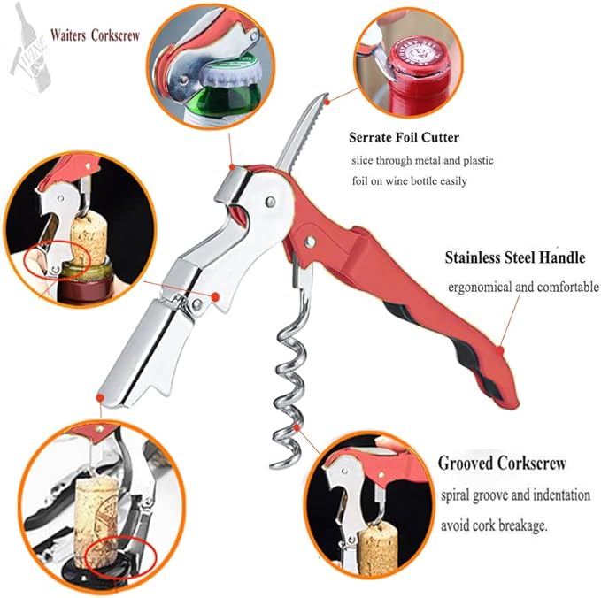 Professional Waiter Corkscrew Wine Openers Set(2PCS), Heavy Duty Stainless Steel Hinges Wine Key for Restaurant Waiters, Sommelier, Bartenders - Image 2