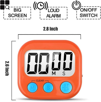 2 Pack Digital Kitchen Timer for Cooking Big Digits Loud Alarm Magnetic Backing Stand Cooking Timers for Baking Orange - Image 6