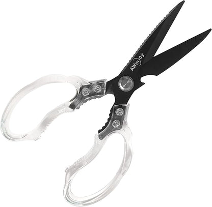 AWinjoy Kitchen Scissors, Heavy Duty Sharp Kitchen Shears, Stainless Steel & Aluminum, Transparent, Serrated Edge, Day Style, 1 Count by AWinjoykitchenshears