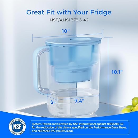 Waterdrop PT-07B Water Filter Pitcher with 3 Filters, 10-Cup, NSF Certified, 600-Gallon Long-Life, Improved Coffee & Tea Taste, Reduces PFOA/PFOS, Chlorine, 5X Longer Filter Life, Blue - Image 4
