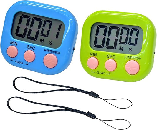 2 Pack Small Digital Kitchen Timer Magnetic Back and On/Off, Classroom Timers for Teachers Kids, Count Up Count Down Loud Alarm Stop Memory Function for Cooking Study Work Exercise (1, Blue+Green) by Soseelnee