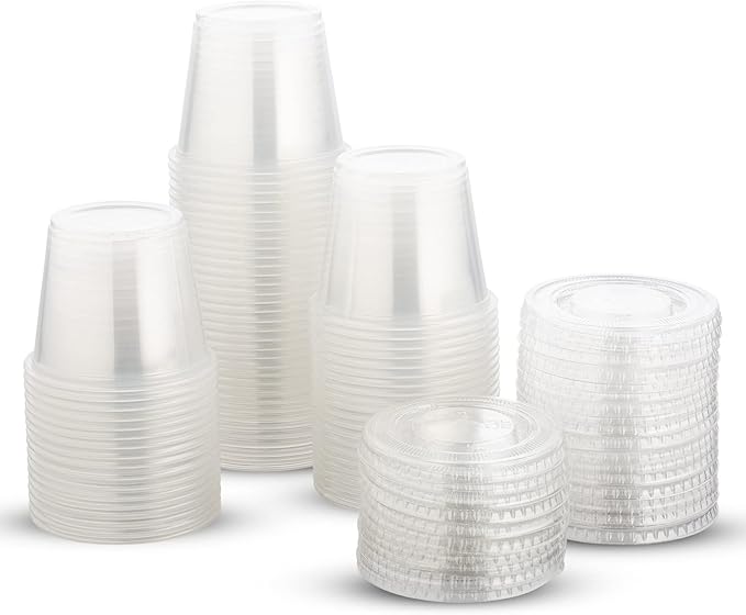 DuraHome Plastic Portion Cups with Lids 4 oz. & 5.5oz. Combo Pack of 150 Leakproof Jello Cup Mini Containers for Salad Dressing Sauce Condiment Snack Souffle and Salsa, Disposable, Interchangeable - Image 5
