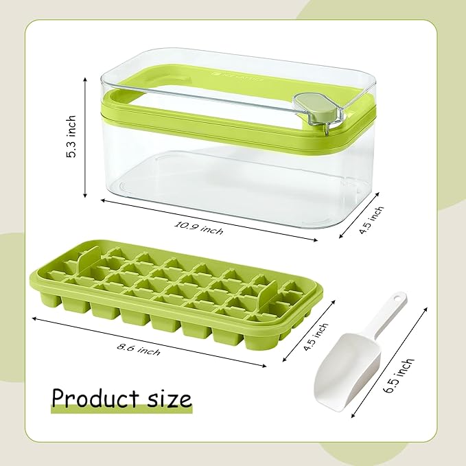 Ice Cube Tray with Lid and Bin, 2 Pack for Freezer, 64 Pcs Ice Cube Mold (Green) - Image 3