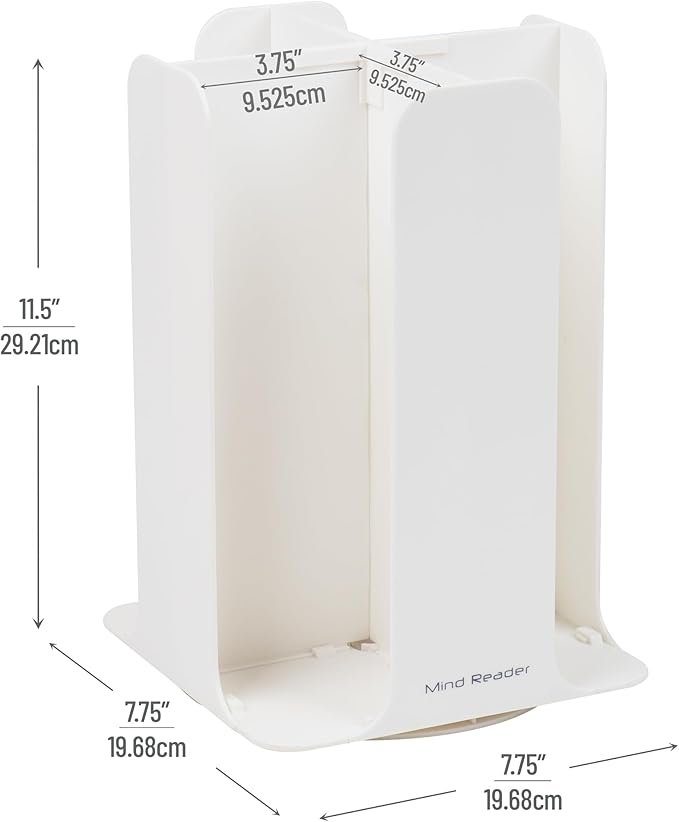 Mind Reader Cup and Lid Carousel, Countertop Org, Coffee Bar, Beverage Cup Holder, Plastic, 7.75"L x 7.75"W x 11.5"H, White - Image 3