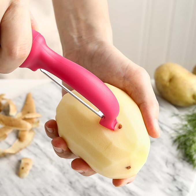 Spring Chef Premium Stainless Steel Vegetable Peeler for Kitchen, Dishwasher Safe Apple Peeler with Non-Slip Handle & Sharp Blades, Peel Potato, Fruit, Veggie, Carrot, Mango, Cucumber - Pink - Image 5