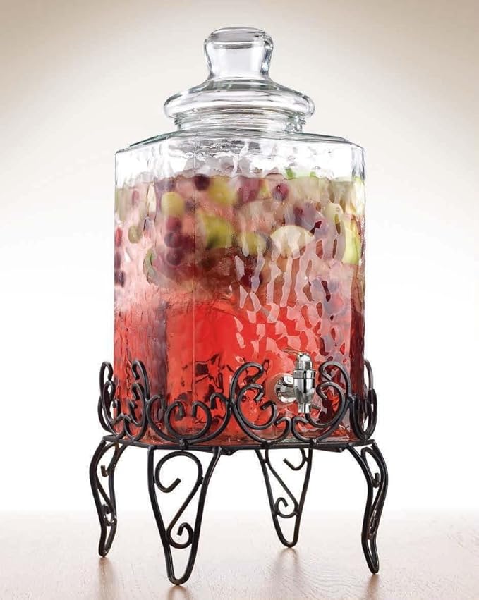MosJos 2.5 Gallon Classic Hammered Glass Beverage Dispenser with Elegant Stand - Glass Drink Dispenser with 100% Leak Proof Spigot, Party Drink Dispensers for Lemonade, Punch, Water, Juice - Image 6