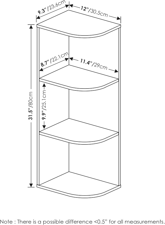 Furinno PASIR Book Shelf, 3-Tier Corner Bookshelf with Open Shelf, Standing Bookcase, 9.3 x 12 x 31.5 for Organization and Storage, for Living Room, Bedroom, Home Office, White - Image 3