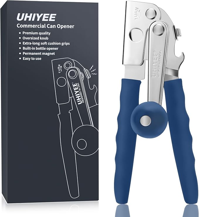 Commercial Can Opener, UHIYEE Hand Crank Can Opener Manual Heavy Duty with Comfortable Extra-long Handles, Oversized Knob, Large Handheld Can Open Easy for Big Cans, Blue - Image 8