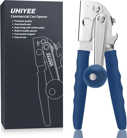 Commercial Can Opener, UHIYEE Hand Crank Can Opener Manual Heavy Duty with Comfortable Extra-long Handles, Oversized Knob, Large Handheld Can Open Easy for Big Cans, Blue - Image 8