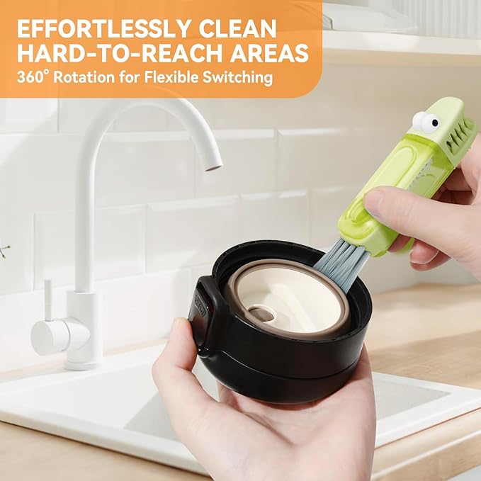3 in 1 Cup Lid Gap Cleaning Brush Set, Multifunctional Bottle Cleaning Brush, Silicone Cup Lid Gap Cleaner, Home Kitchen Crevice Cleaning Tools (Green) - Image 3