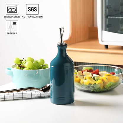 Sweejar Ceramic Olive Oil Dispenser Bottle, Opaque Oil Cruet Protects to Reduce Oxidation, Suitable for Storage Vinegar, Coffee Syrups & Other Liquids, Pack of 1, 15.5 Fl Oz(Teal Green) - Image 3
