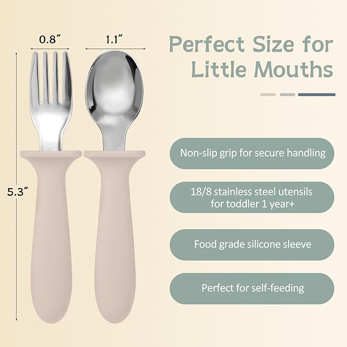 Eascrozn Toddler Forks and Spoons Set, 6 Pack Kids Silverware with Silicone Hand, 18/8 Stainless Steel Children Safe Toddler Utensils, BPA Free, Dishwasher Safe - Image 2