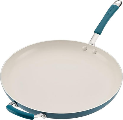 Rachael Ray Cucina Ceramic Nonstick Frying Pan/Skillet, Dishwasher Safe, 14 Inch Open Fry Pan - Marine Blue