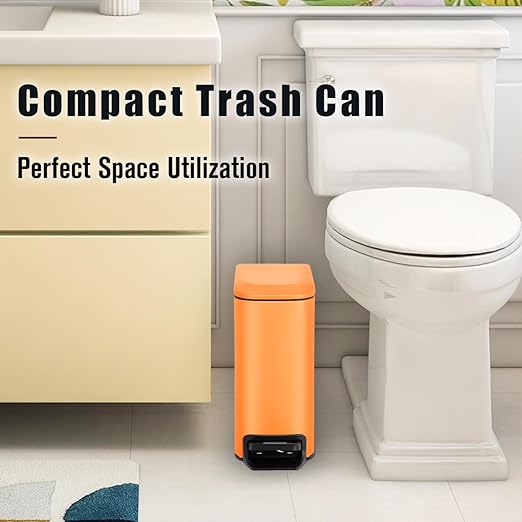 Cesun Small Bathroom Trash Can with Lid Soft Close, Step Pedal, 6 Liter / 1.6 Gallon Stainless Steel Garbage Can with Removable Inner Bucket, Anti-Fingerprint Finish (Matt Orange) - Image 2