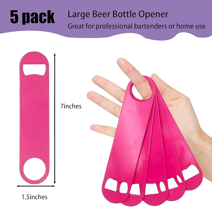 5 Pcs Pink Stainless Steel Heavy Duty Flat Bottle Openers, 7 Inch Solid Beer Opener for Bartenders, Bars, Kitchens, Weddings, Birthday Parties - Image 2