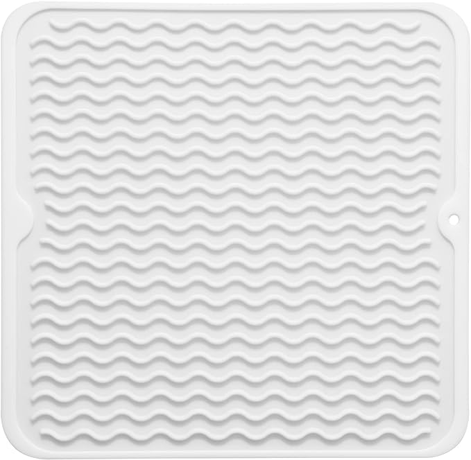 MicoYang Silicone Dish Drying Mat for Multiple Usage,Easy clean,Eco-friendly,Heat-resistant Silicone Mat for Kitchen Counter or Sink,Refrigerator or Drawer liner White M 12 inches x 12 inches by MicoYang