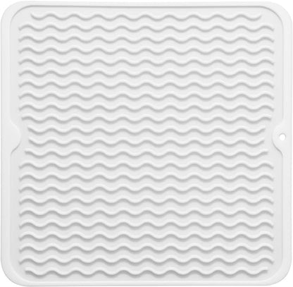 MicoYang Silicone Dish Drying Mat for Multiple Usage,Easy clean,Eco-friendly,Heat-resistant Silicone Mat for Kitchen Counter or Sink,Refrigerator or Drawer liner White M 12 inches x 12 inches by MicoYang