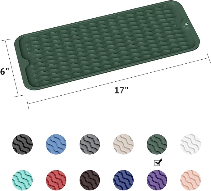 ZLR Silicone Sponge Holder & Sink Caddy Tray (6" x 17") - Narrow Dish Drying Mat for Kitchen Counter - Waterproof Soap Dispenser Organizer, Non-Slip Bathroom Vanity Tray (Dark Green) - Image 6