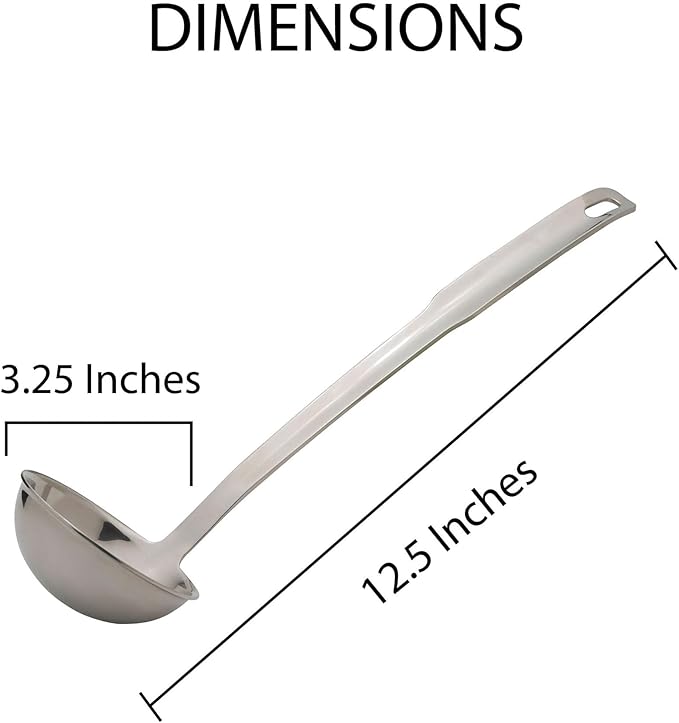 HIC Kitchen Ladle with Long Handle, 18/8 Stainless Steel, 12.5-Inches, 3-Ounce Capacity