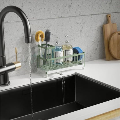 Moforoco Extra Large Sponge Holder for Kitchen Sink Organizer Caddy, Dish Brush Scrubber Holder,Stainless Steel Sink Box Utensil Holder,Soap Dispenser Set Tray Counter Accessories（Sage Green ） - Image 5