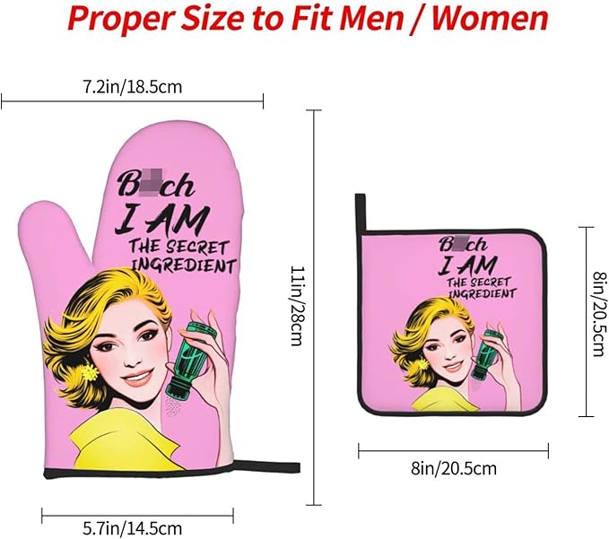 Cute Pink Oven Mitts and Pot Holders Set of 3, Heat Resistant Non-Slip Funny Hot Pad and Kitchen Gloves, Spring Funny Gifts for Cooking Lovers Women, Fun Kitchen Decor for Baking Cooking Grilling - Image 9