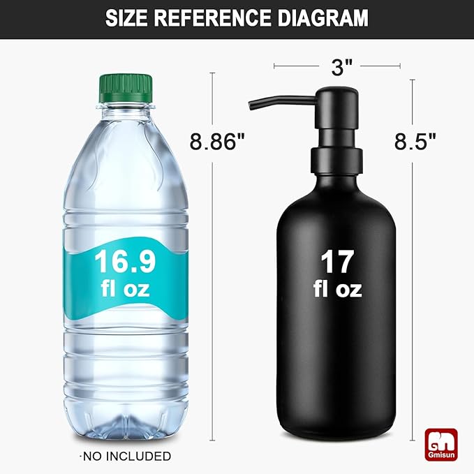 GMISUN Black Soap Dispenser, 2 Pack Matte Black Hand Soap Dispensers for Bathroom, 17 Fl Oz Glass Dish Soap Dispensers for Kitchen with Stainless Steel Pump, Modern Liquid Soap Bottle - Image 2