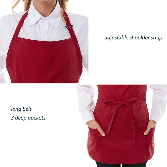 Aprons for Women with 3 Pockets, Server Apron, Aprons for Cooking, Chef Apron, Comfortable Material Adjustable