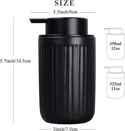 BosilunLife Foam Hand Soap Dispenser - Ceramic Black Foaming Soap Dispenser for Bathroom 12oz Refillable Liquid Lotion Soap Dispenser with Rust-Proof foaming Pump for Countertop