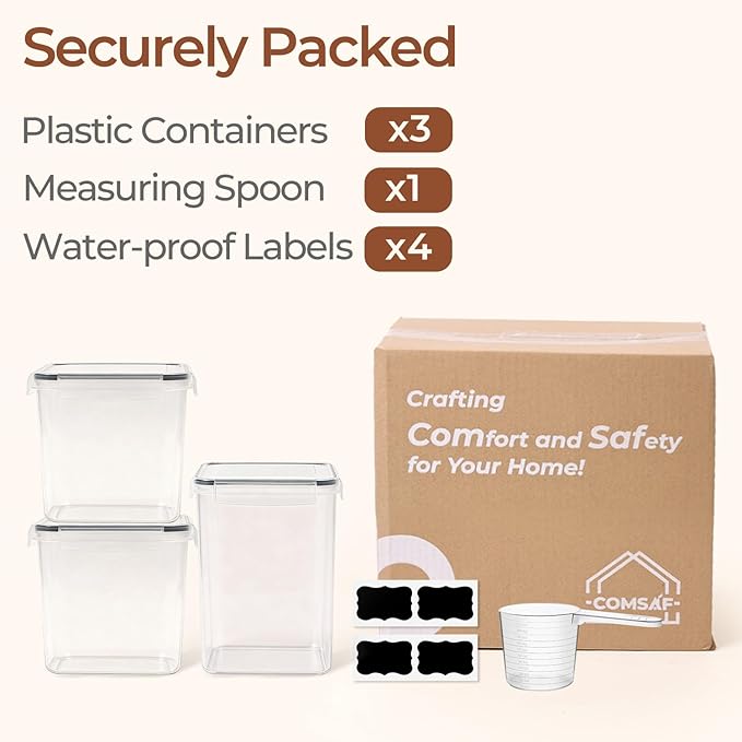 ComSaf Flour Sugar Storage Containers Set of 3 (5.2L/5.5Qt) (2.5L/2.6Qt*2), Large Airtight Food Storage Containers with Lids, Plastic Canisters Sets for Kitchen, Pantry Organizers for Rice and Baking - Image 9