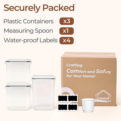 ComSaf Flour Sugar Storage Containers Set of 3 (5.2L/5.5Qt) (2.5L/2.6Qt*2), Large Airtight Food Storage Containers with Lids, Plastic Canisters Sets for Kitchen, Pantry Organizers for Rice and Baking - Image 9
