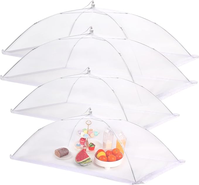 JULBEAR 4 Pcs Extra Large Mesh Food Cover Tent Umbrella Food Screen Covers for Outside Pop-up Mesh Reusable Food Nets for Parties Picnics Outdoor BBQs Collapsible (2 Pcs 40"x24", 2 Pcs 32"x24") by JULBEAR
