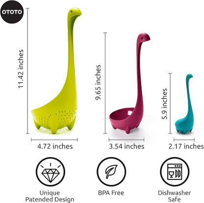 The Nessie Family by OTOTO - Pack of 3 Tea Infuser, Soup Ladle, and Colander - Cute Kitchen Accessories, Cooking Gifts, Funny Kitchen Gadgets, Kitchen Gifts - Image 2